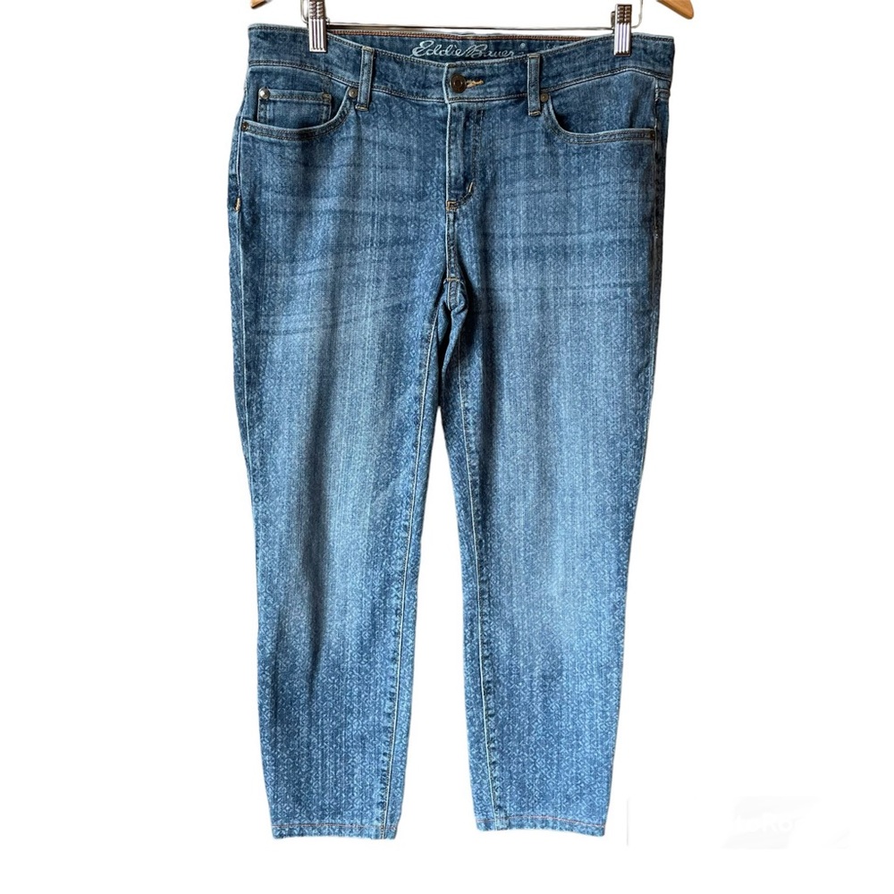 Eddie Bauer Women’s Slightly Curvy Skinny Ankle Patterned Blue Jeans Size 10